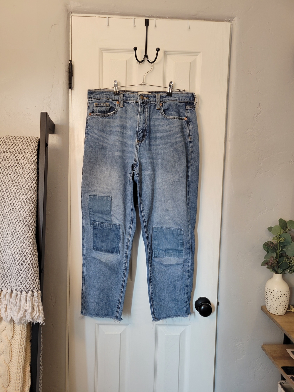 Universal Thread Light Blue Patchwork Straight Leg Jeans